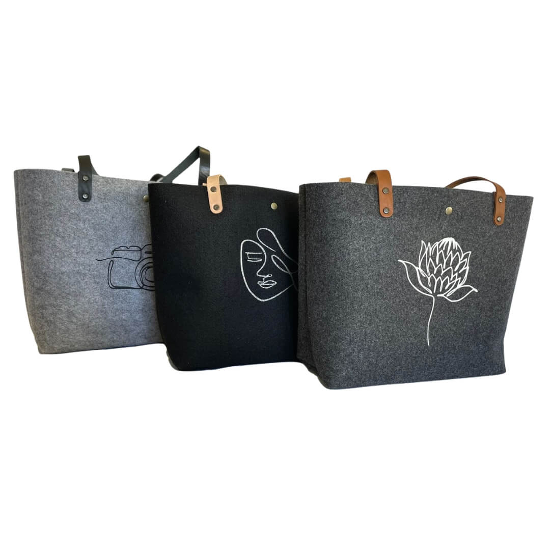 Branded Recycled Felt Tote Bag with Leather Handle Make It Branding